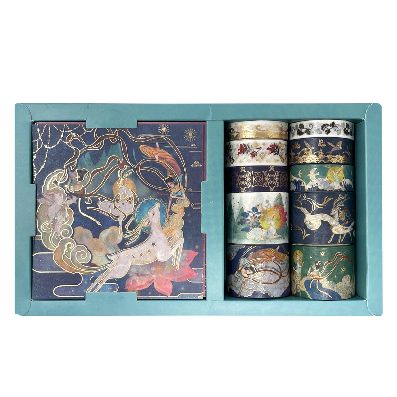 Wrapables Decorative Gold Foil Washi Tape and Sticker Set for Stationery, Diary, Card Making (10 Rolls & 10 Sheets)